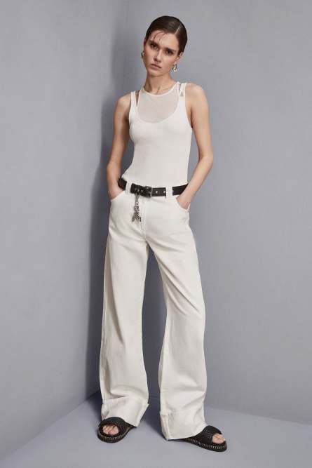 Low waisted denim pants with turn up, White, Patrizia Pepe