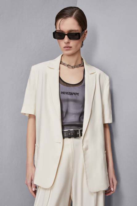 Fluid jacket with short sleeves, White, Patrizia Pepe
