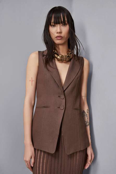 Essential viscose and linen vest, Brown, Patrizia Pepe