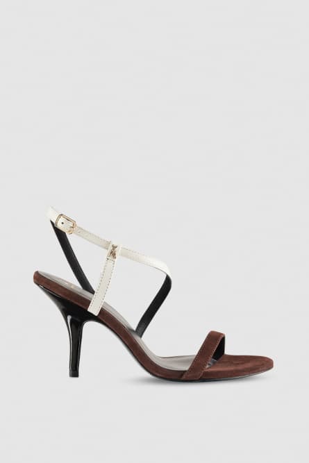Heeled sandals in smooth leather, Brown, Patrizia Pepe