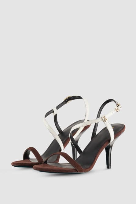 Heeled sandals in smooth leather, Brown, Patrizia Pepe