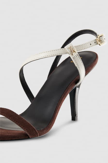 Heeled sandals in smooth leather, Brown, Patrizia Pepe