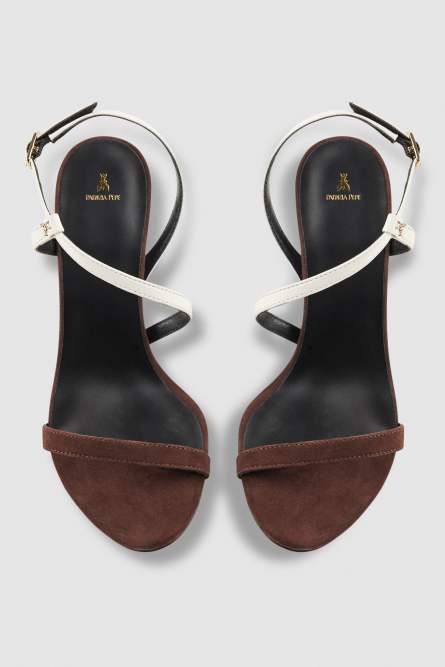 Heeled sandals in smooth leather, Brown, Patrizia Pepe