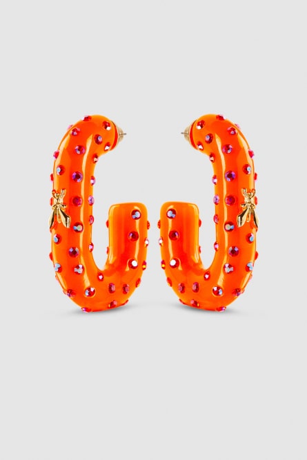 Rhinestone hoop earrings, Orange, Patrizia Pepe
