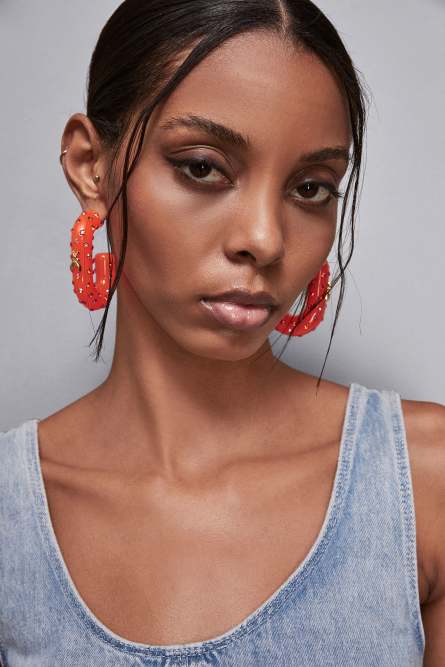 Rhinestone hoop earrings, Orange, Patrizia Pepe