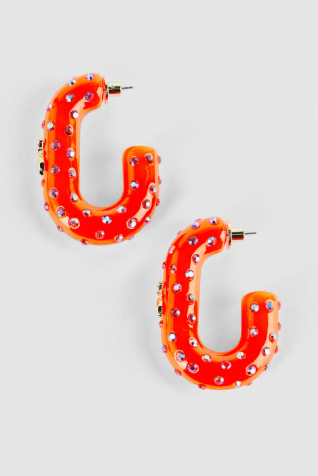 Rhinestone hoop earrings, Orange, Patrizia Pepe