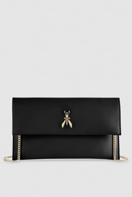 Fly leather clutch bag with chain, Black, Patrizia Pepe