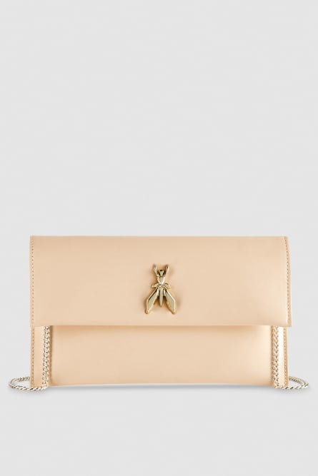Fly leather clutch bag with chain, Apricot, Patrizia Pepe