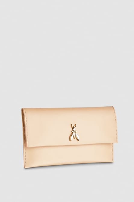 Fly leather clutch bag with chain, Apricot, Patrizia Pepe