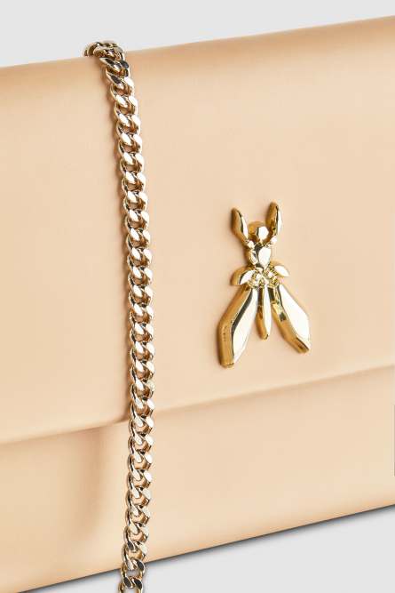 Fly leather clutch bag with chain, Apricot, Patrizia Pepe