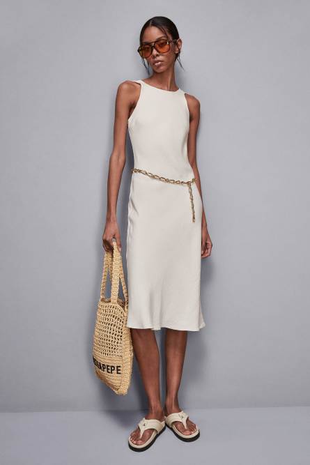 Essential viscose and linen dress, Beige, Patrizia Pepe