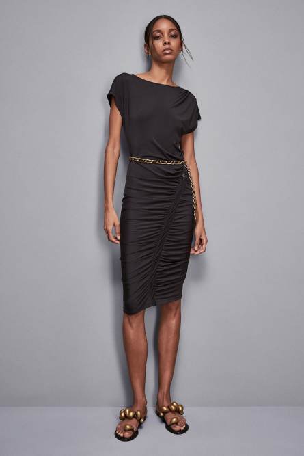 Midi dress with ruffling, Black, Patrizia Pepe