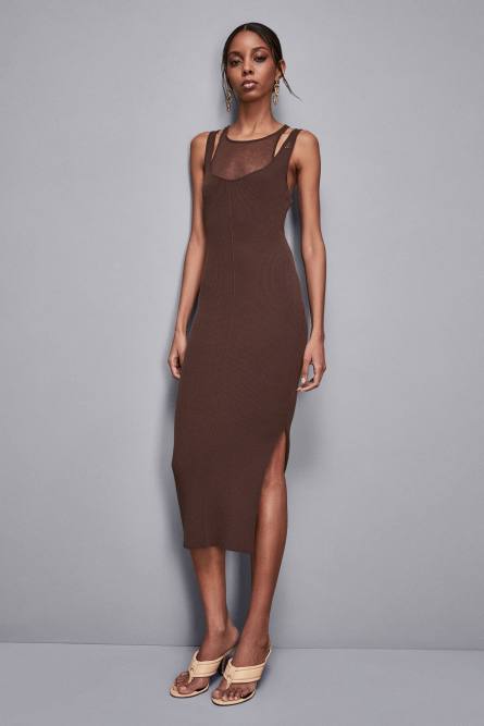 2-in-1 midi dress, Brown, Patrizia Pepe