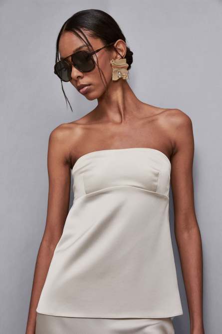 Satin fitted bandeau top, Beige, Patrizia Pepe
