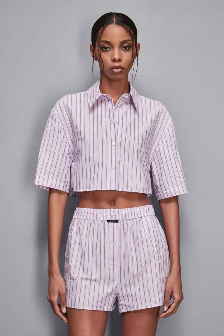 Cropped cotton shirt, Purple, Patrizia Pepe