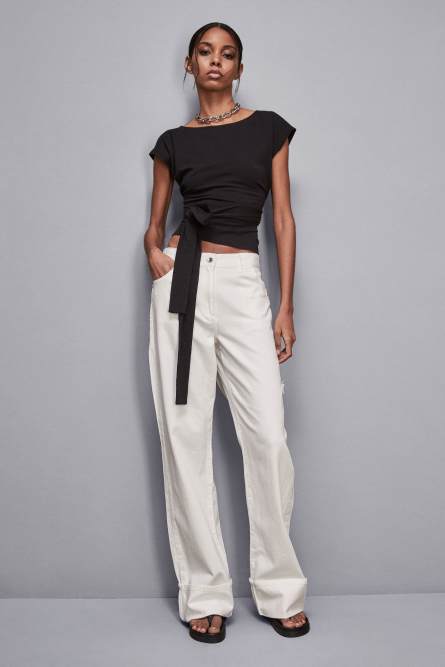 T-shirt avec ceinture, Noir, Patrizia Pepe