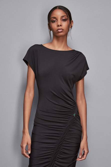 Midi dress with ruffling, Black, Patrizia Pepe