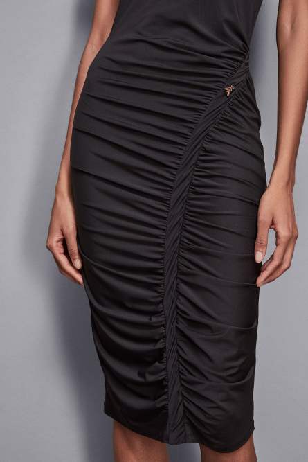 Midi dress with ruffling, Black, Patrizia Pepe