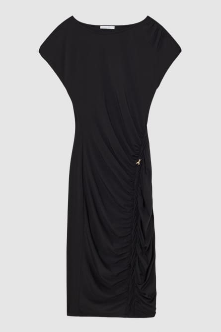 Midi dress with ruffling, Black, Patrizia Pepe