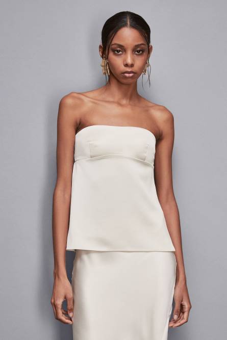 Satin fitted bandeau top, Beige, Patrizia Pepe