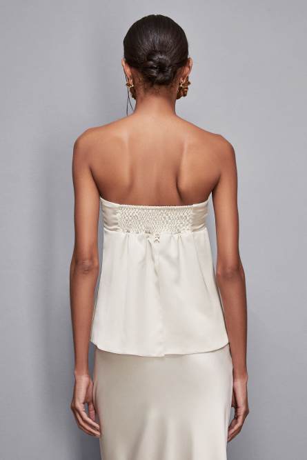 Satin fitted bandeau top, Beige, Patrizia Pepe