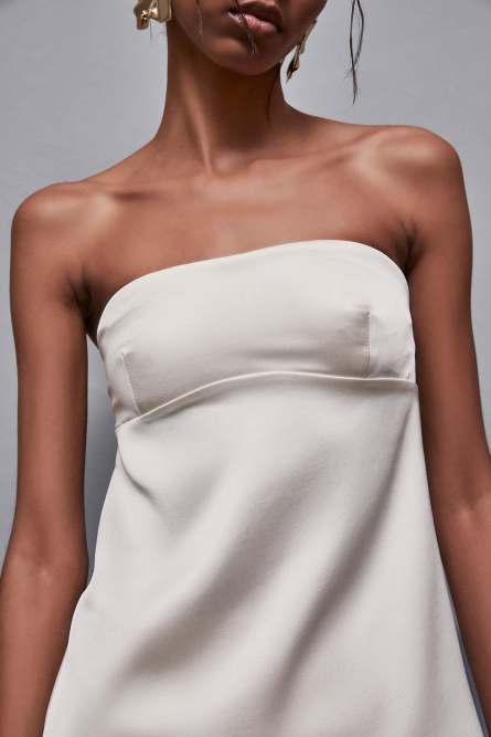 Satin fitted bandeau top, Beige, Patrizia Pepe
