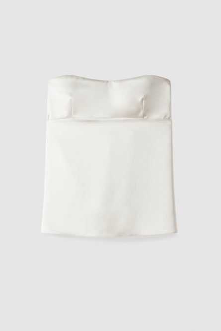 Satin fitted bandeau top, Beige, Patrizia Pepe