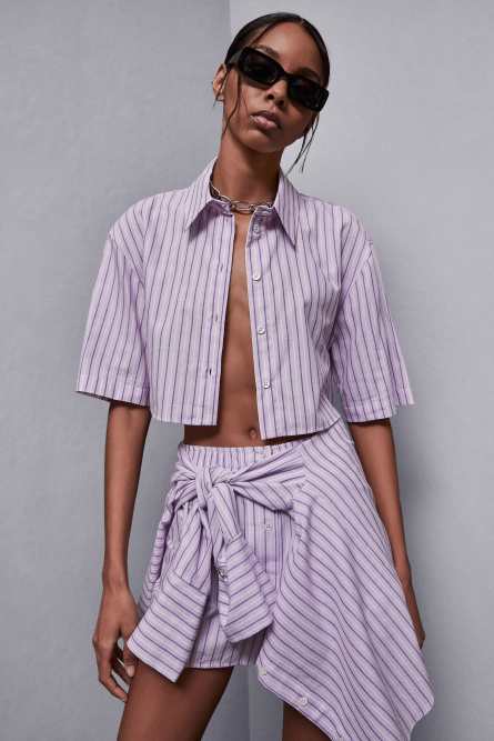 Cropped cotton shirt, Purple, Patrizia Pepe