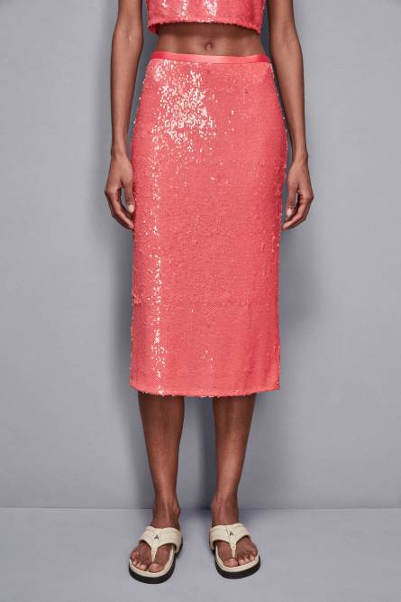 Falda midi con lentejuelas, Rosa