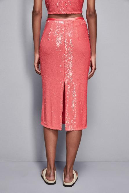 Falda midi con lentejuelas, Rosa