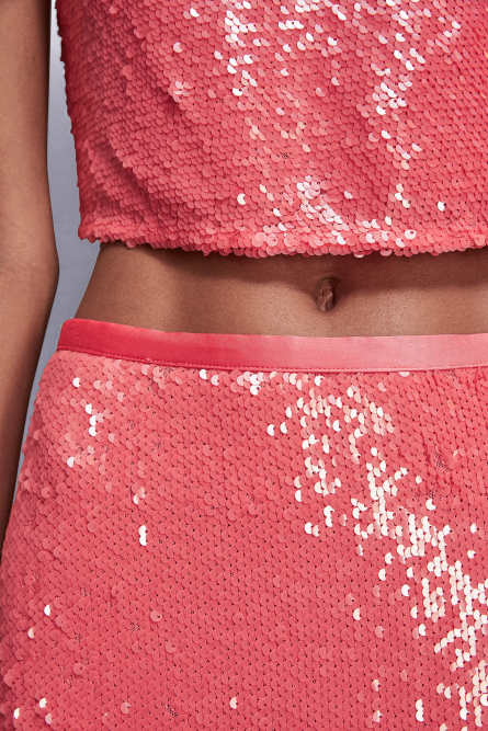 Falda midi con lentejuelas, Rosa