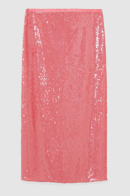 Falda midi con lentejuelas, Rosa