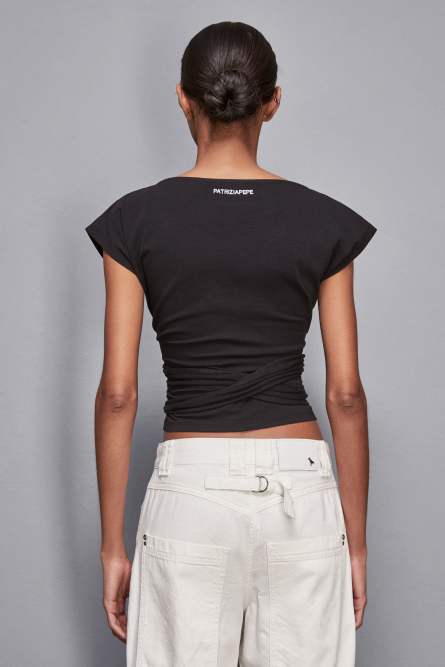 T-shirt avec ceinture, Noir, Patrizia Pepe