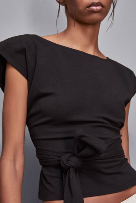 T-shirt avec ceinture, Noir, Patrizia Pepe