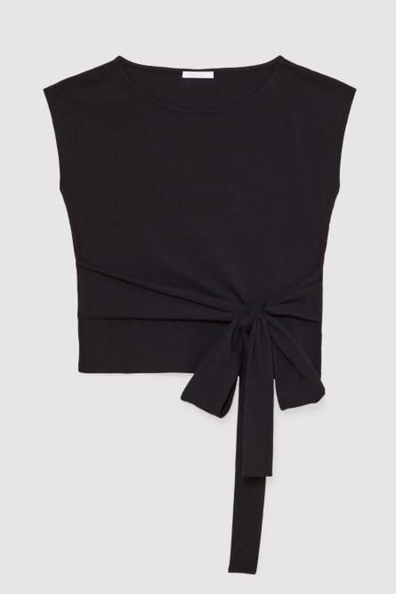 T-shirt avec ceinture, Noir, Patrizia Pepe