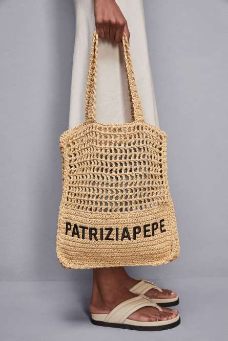 Sac shopping vertical tressé, Beige, Patrizia Pepe
