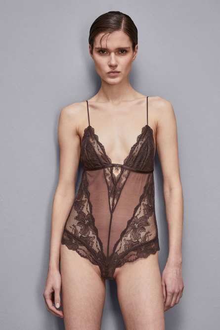 Body en dentelle, Marron, Patrizia Pepe