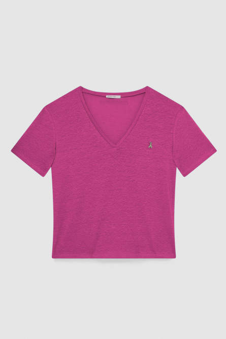 T-Shirt mit V-Ausschnitt aus Leinen, Violett, Patrizia Pepe
