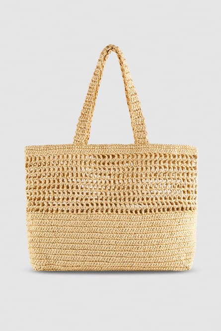 Woven shopping bag with embroidery, Beige, Patrizia Pepe