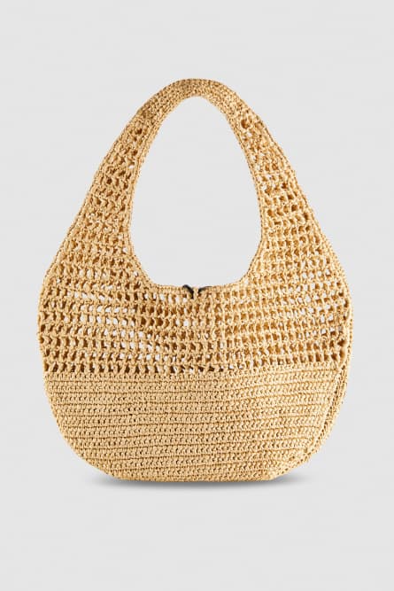 Woven hobo bag with embroidery, Beige, Patrizia Pepe