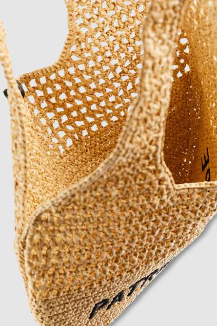 Woven hobo bag with embroidery, Beige, Patrizia Pepe