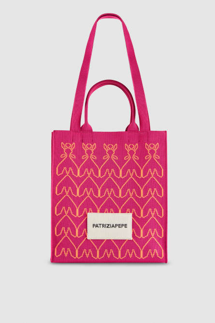 Vertical knitted fabric shopping bag, Pink, Patrizia Pepe