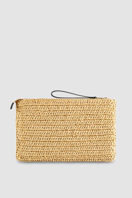 Woven clutch bag with embroidery, Beige, Patrizia Pepe