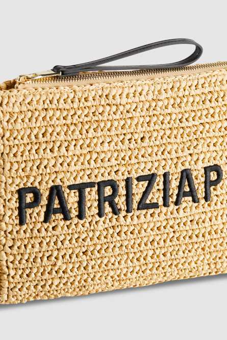 Woven clutch bag with embroidery, Beige, Patrizia Pepe