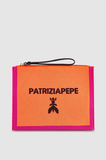 Medium fabric clutch bag with zipper, Pink, Patrizia Pepe