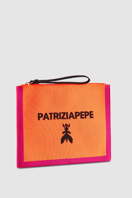 Medium fabric clutch bag with zipper, Pink, Patrizia Pepe