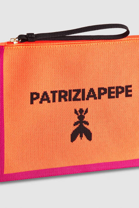 Medium fabric clutch bag with zipper, Pink, Patrizia Pepe