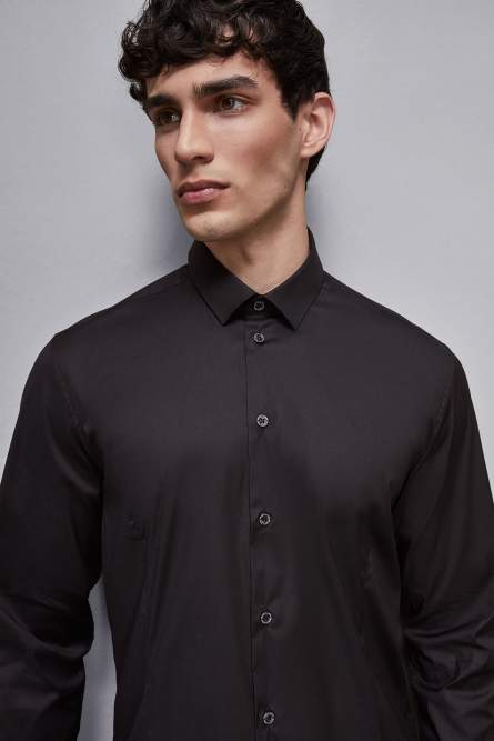 Cotton poplin long shirt, Black, Patrizia Pepe