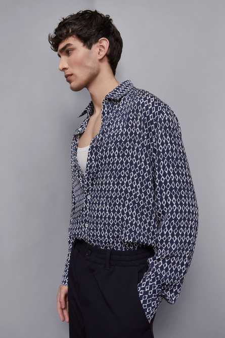 Soft twill viscose shirt, Blue, White, Patrizia Pepe