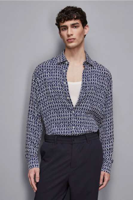 Soft twill viscose shirt, Blue, White, Patrizia Pepe
